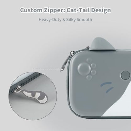 GeekShare Carrying Case Compatible with Switch 2 (2025) 7.9 Inch, Hard-Shell Slim Travel Case with 12 Game Card Slots for Switch 2 Console and Accessories, Gray Cat Ear - color: Grey