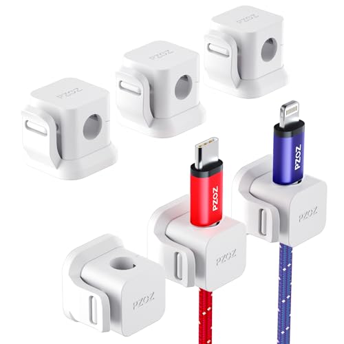PZOZ Cable Clips 6 Pack, Locking Cable Organizer for Desk & Charging Cords | Locking cable clips secure cords in place while allowing smooth pulling, keeping desks and charging areas organized. - color: White
