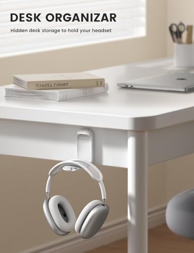 Lamicall Headphone Stand, Sticky Headset Holder - Foldable Headphone Holder Hook Mount, Adhesive Headset Hanger Clip Under Desk, Earphone Clamp for Airpods Max, HyperX, Sennheiser, White - color: White