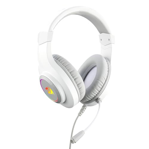 Redragon H260 Hylas Wired Gaming Headset, 50 mm Drivers, Stereo Surround Sound, Noise-Canceling Microphone, Dynamic RGB Backlight, Over-Ear Headphones Works for PC/PS4/XBOX ONE/NS, White