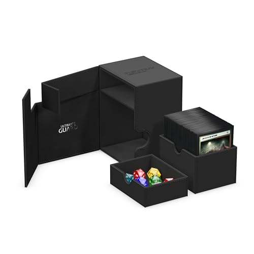 Ultimate Guard Flip'n'Tray 133+, Deck Case for 133 Double-Sleeved TCG Cards + Dice Tray, Black, Independent Magnetic Closure & Microfiber Inner Lining - color: Black, size: 133+