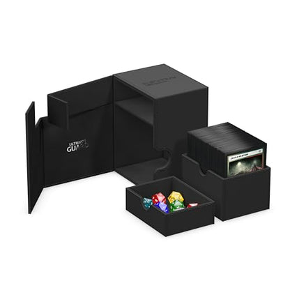 Ultimate Guard Flip'n'Tray 133+, Deck Case for 133 Double-Sleeved TCG Cards + Dice Tray, Black, Independent Magnetic Closure & Microfiber Inner Lining - color: Black, size: 133+