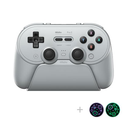 8Bitdo Pro 3 Bluetooth Controller with Charging Dock - Gray | Swappable ABXY Buttons, TMR Joysticks, Hall Effect Triggers, Back Buttons, Switch/Switch 2, Windows, Apple, SteamOS, Android - color: Gray