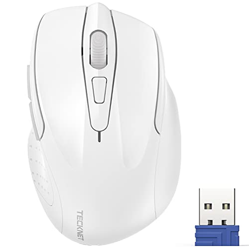 TECKNET Wireless Mouse, 2.4G Ergonomic Computer Mouse, 2600 DPI, White | Ergonomic Design with Side Grips, Adjustable DPI, 2-Year Battery, Compact Size, USB-A Plug & Play, Wide OS Compatibility - color: White