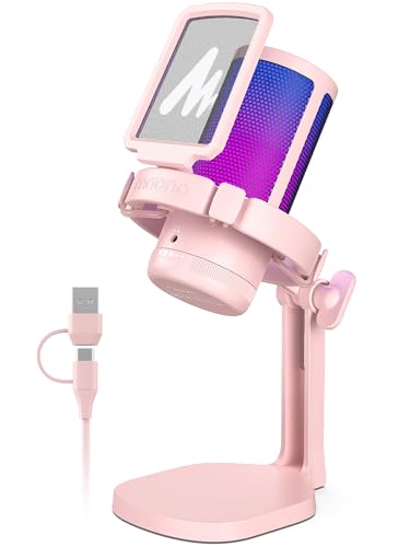MAONO USB Gaming Microphone for PC, Noise Cancellation Condenser Mic with RGB, Mute, Gain, Computer Desk Mic for Streaming, Podcast, Chat, Twitch, YouTube, Discord, PS5, PS4, GamerWave DGM20 Pink - color: Pink