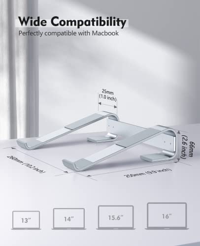 Soqool Laptop Stand for Desk,Aluminum Computer Stand for Cooling | Sturdy Stable Ergonomic Laptop Riser Compatible with MacBook Pro Stand Air/Dell/HP/Lenovo 10-16.2inch Notebook - color: Silver