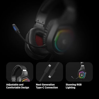 Rampage RM-K90 Wired Gaming Headset with Microphone – RGB Headphones with Mic, 50mm Drivers, Noise-Canceling for PC, PS4, PS5 & Laptop Gaming - color: Black