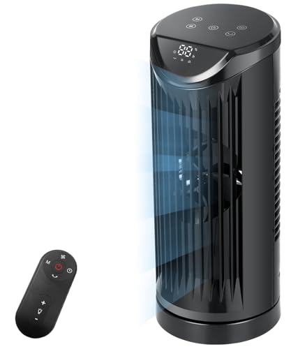 Personal Tower Fan for Bedroom with Remote, Portable Desk Table Fan，4 Speeds Cooling Standing Fan with 12H Timer, 60° & 110° Oscillating Floor Tower Fans That Blows Cold Air for Bedroom Office,Black