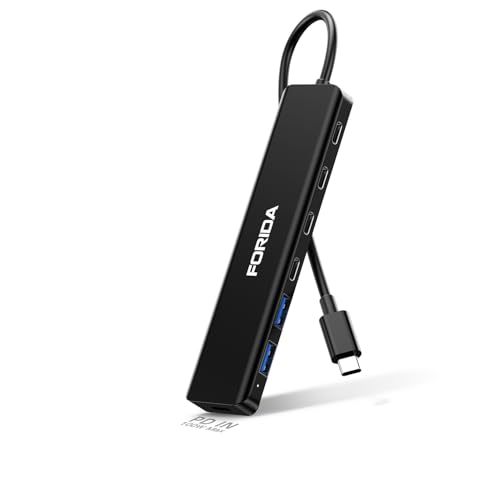 7-Port USB C Hub 10Gbps, 4-Port USB 3.2 Multiport Data Adapter for Laptop, Type-C Pass-Through Charging Port, 2 USB 2.0, USB- C Extender Compatible with MacBook, Surface Pro, XPS and More (Black) - color: Black, size: 7 In 1