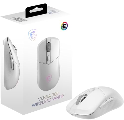 msi Versa 300 Wireless White Gaming Mouse, 8000 DPI, 30M+ Clicks Kailh Switch, Optical Sensor, Ergonomic Ambitextrous Hand Design, RGB Light