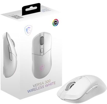 msi Versa 300 Wireless White Gaming Mouse, 8000 DPI, 30M+ Clicks Kailh Switch, Optical Sensor, Ergonomic Ambitextrous Hand Design, RGB Light