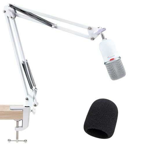 For HyperX SoloCast White Boom Arm - White Mic Arm Compatible with Hyper x SoloCast, Microphone Boom Arm with Pop Filter, Improve Sound Quality, White Mic Boom Arm for Hyperx SoloCast by SUNMON - color: White Boom Arm