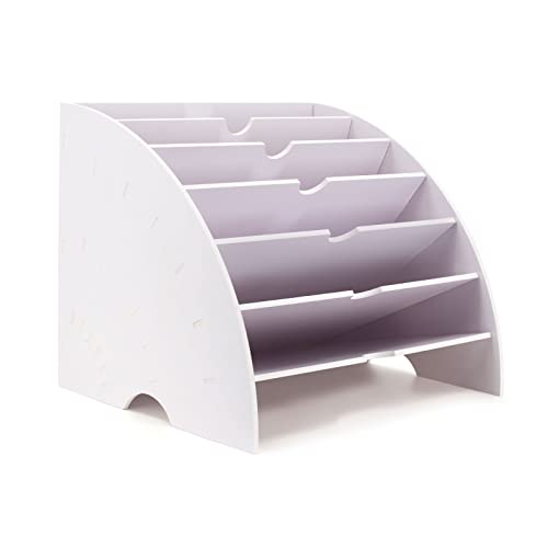 SONGWAY Fan Shaped Desk File Organizer - 6 Compartments File Holder for Desktop, Magazine Rack, Mail Holder, File Sorter, Paper Organizer for Home Office Classroom, White - size: 6 Compartment Fan Shape