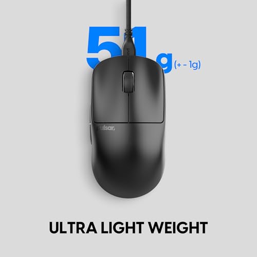 Pulsar Gaming Gears X2 Wired Gaming Mouse, Ultra Lightweight, Optical Switch, 26000 DPI, Motion Sync, PAW3395 Sensor (Medium, Wired, Black) (Renewed)