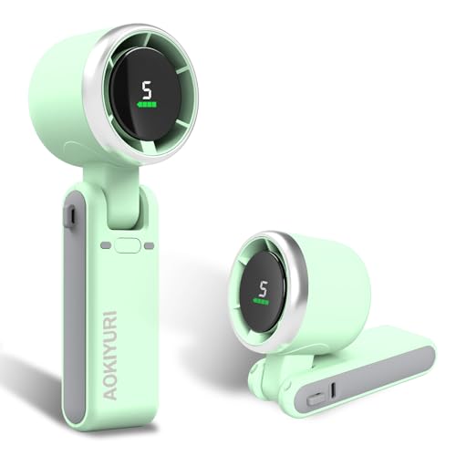 Foldable Handheld Fan, 5-Speed Turbo Blast, 20-Hour Runtime Type-C Rechargeable 3-in-1 Portable Fan, Stadium Essentials for Summer Vacation, Travel, Camping, Gifts for Women Men - color: Green