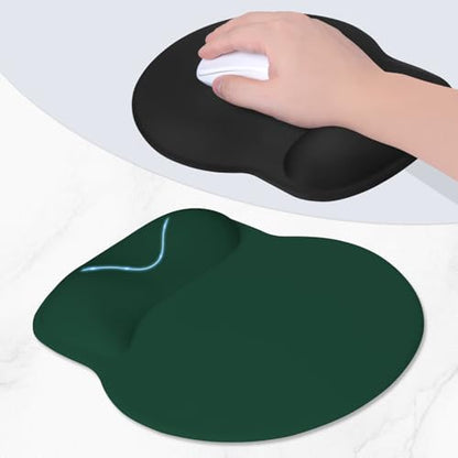 ITNRSIIET Ergonomic Mouse Pad with Wider Memory Foam Wrist Rest +17% - Curved Cushion Reduces Pressure 20%, Pain Relief, Non-Slip, Smooth, Cute Colors, 9.85 x 9 in, Deep Green - color: Deep Green