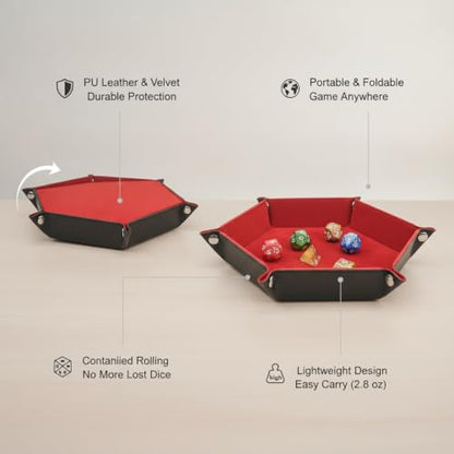 Keep Dice Contained with This Foldable Hexagon Tray, PU Leather & Velvet Interior, Portable 12.6 x 9.6 Inch Rolling Surface for Tabletop Games