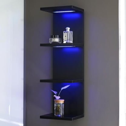 4 Tier RGB Wall Shelf, Black | Gaming Shelf with Remonte Control, Lack Shelves with Light for Bedroom,Easy to Install Cosmetic & Display Modern Shelf - color: 4r-black