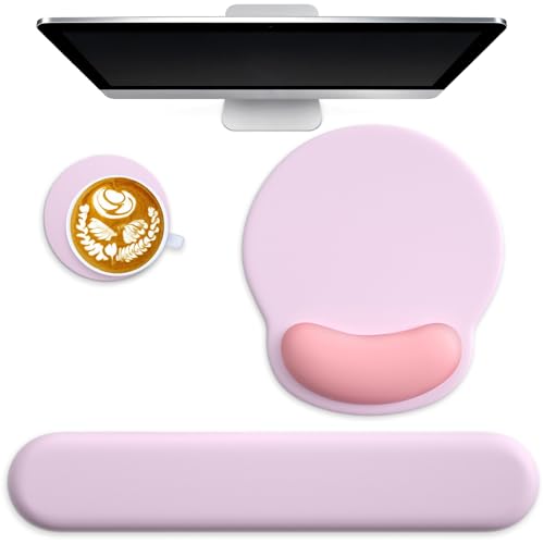 3 in 1 Ergonomic Mouse Pad and Keyboard Wrist Rest with Coaster Set-Pink | Cute Large Mousepad with Gel Wrist Support for Gaming Computer Laptop Women Office Home Desk Decor - color: A1-Pink