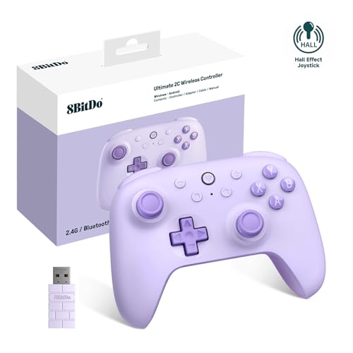 8Bitdo Ultimate 2C Wireless Controller for Windows PC & Android (Purple) | 1000Hz Polling Rate, Hall Effect Joysticks & Hall Triggers, Remappable L4/R4 Bumpers - color: Purple