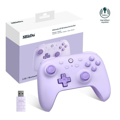 8Bitdo Ultimate 2C Wireless Controller for Windows PC & Android (Purple) | 1000Hz Polling Rate, Hall Effect Joysticks & Hall Triggers, Remappable L4/R4 Bumpers - color: Purple