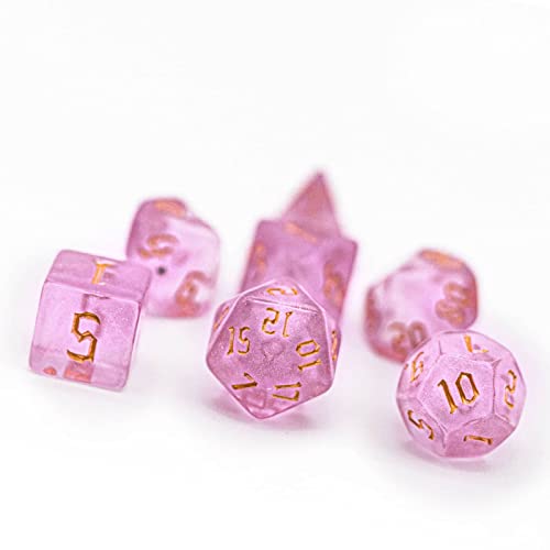 7-Die DND Dice Set Polyhedral Dice Set with a Leather Dice Bag, D&D Dice Set for RPG Table Games (Pink/G) - color: Pink/G