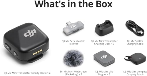 DJI Mic Mini (2 TX + 1 Mobile RX), Ultralight, Active Noise Cancelling | Wireless Lavalier Microphone for iPhone 17/16/15 & Android/PC/Tablet, Plug-and-Play, 300m Transmission, Youtube, Vlog - style: Mic Mini (2 TX + 1 Mobile RX)
