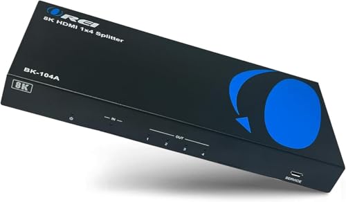 OREI 8K HDMI Splitter 1 in 4 Out, 1 x 4 Duplicate/Mirro Screen with Audio Extractor UltraHD Supports Upto 4K @ 120Hz IR EDID HDCP 2.3 for PS5, Xbox, NVIDIA (BK-104A) | OREI 8K HDMI Splitter 1 in 4 Out, Downscaler & Audio Extractor Up to 8K@60Hz 4:2:0. 1x4