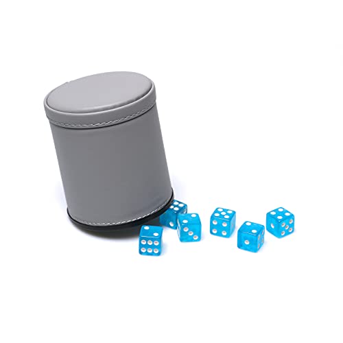 Leatherette Dice Cup Set Lake Blue Velvet Interior Quiet in Shaking with 6 Matching Translucent Dot Dice for Liars Dice Farkle Yahtzee Board Games, 1 Pack - color: Lakeblue#b
