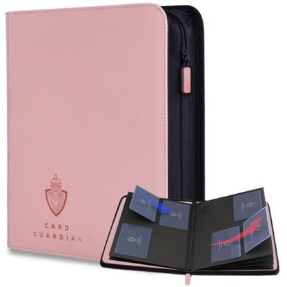 Card Guardian - Toploader 4 Pocket Premium Binder with Zipper for 160 Cards - Side Loaded Pockets - Compatible with Sports and Trading Cards TCG (Pink) - color: Pink