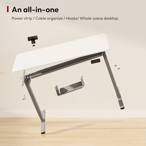 SANODESK Electric Standing Desk with Desk Clamp Power Strip 40"x 24" Whole-Piece Desktop Height Adjustable Stand Up Desk with Cable Management Sit Stand Home Office Desk White Frame/White Top - color: White Frame+white Top, size: 40"x24"