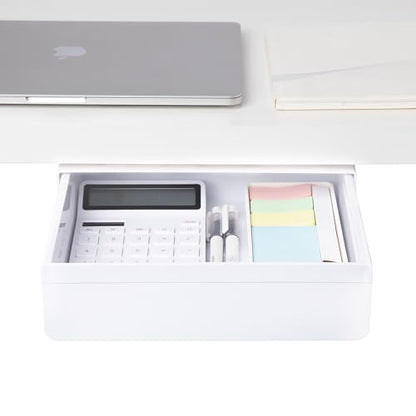 Under Desk Drawer - Large Under Table Hidden Drawer Desk Accessories & Workspace Organizers Desktop Storage Pencil Slide Out Organizer with Screw Adhesive Tape Shelf Tray at Office - size: Middle