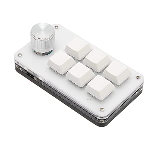 Zyyini Programmable Keyboard, 6 Key One Handed Mechanical Keyboard with Knob,Poortable Multifunctional Mechanical Gaming Keypad for Gaming Office (White) - color: White