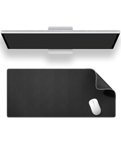 ALOANES Black Waterproof Desk Mat, Large, with Extended Mouse Mat, Office Desk Protector with Anti-Slip Base, Stitched Edge, Grain Jacquard Surface, Perfect for Gamer, Home, XL,11.81''x27.56''x0.12' | Black Waterproof Jacquard Mousepad for Computer Office