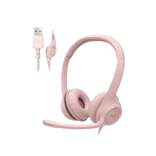 Logitech H390 Wired Headset PC/Laptop Stereo Headphones - Rose | For PC/Laptop, Stereo, USB-A, In-Line Controls, Works with Chromebook - color: Rose, style: USB-A