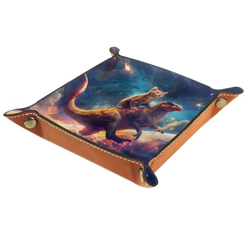 Funny Cat Riding Dinosaur Galaxy Outer Space Dice Tray Dice Rolling Tray Folding Dice Holder for Dice Games, Like RPG, DND and Other Table Games - color: Multi 2