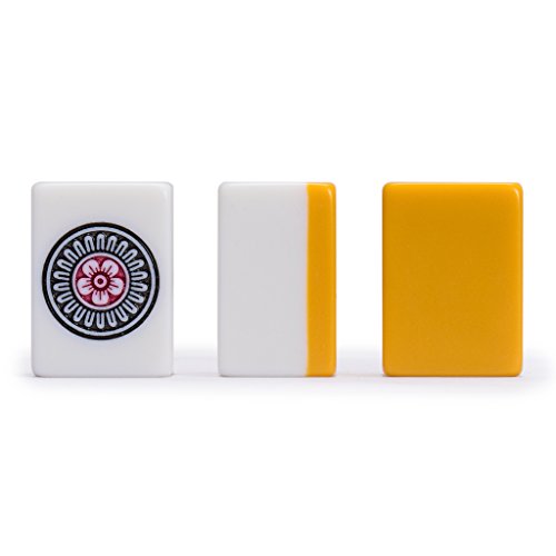Yellow Mountain Imports Japanese Riichi Mahjong Set - White and Yellow Standard Size Tiles - with East Wind Tile and Black Vinyl Case - color: Yellow