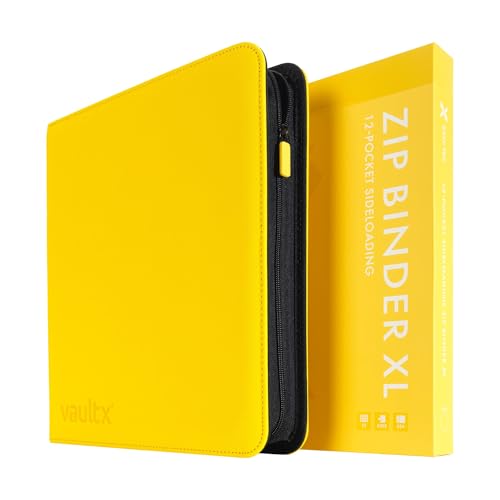 Vault X 12 Pocket XL Zip Trading Card Binder 624 Cards (Yellow) | Holds 624 standard-size TCG cards in 26 side-loading 12-pocket pages. Padded, water-resistant Exo-Tec cover. - color: Yellow, size: 12 Pocket XL