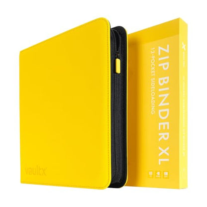 Vault X 12 Pocket XL Zip Trading Card Binder 624 Cards (Yellow) | Holds 624 standard-size TCG cards in 26 side-loading 12-pocket pages. Padded, water-resistant Exo-Tec cover. - color: Yellow, size: 12 Pocket XL