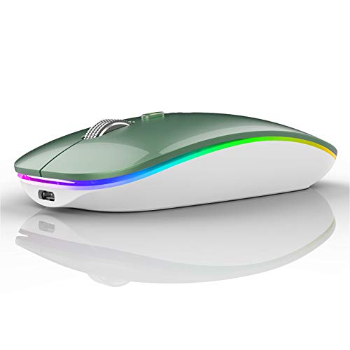TENMOS Wireless Bluetooth Mouse, LED Silent Rechargeable Mouse-Green | Tri-Mode BT5.1/5.0+2.4GHz,USB C Charging, Quiet Click, Nano Receiver,Type C Adapter, Portable, Slim, for Laptop/Macbook/iPad - color: blackish green