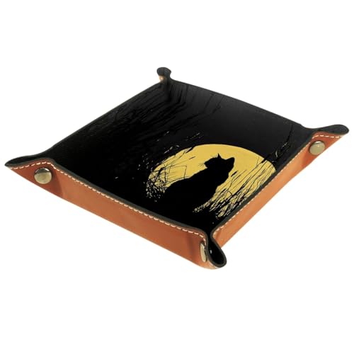Cat and Moon Folding Leather Dice Tray for Rolling, RPG DND Table Desk Dice Holder Mat Rolling Tray for Tabletop Board Game, Suitable for 5e, Warhammer 40k, 8.1"x8.1" - color: Cat and Moon, size: 8.1" x 8.1" x 1.2"