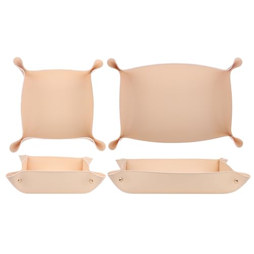2pc Leather Valet Tray Organizer, Desk Organizer Decorative Tray, Practical Storage Tool for Travel, Home Or Office (Apricot, Large+Extra Large) - color: Apricot