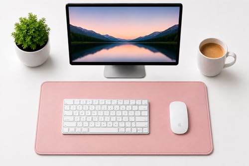 PU Leather Desk Mat, Large Extended Mouse Pad with Stitched Edges, Waterproof Non-Slip Desk Pad for Home Office Gaming Desk (Pink, 23.7x13.8) - color: Pink, size: 23.7" x 13.8"