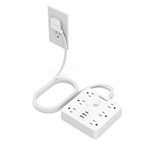TESSAN 10Ft White Extension Cord with Multiple Outlets, Flat Plug | 1700 Joules Surge Protector Power Strip, 6 Outlets and 3 USB Ports (1 USB C), Outlet Extender for Home, Office, Dorm - color: white, size: 10 Feet