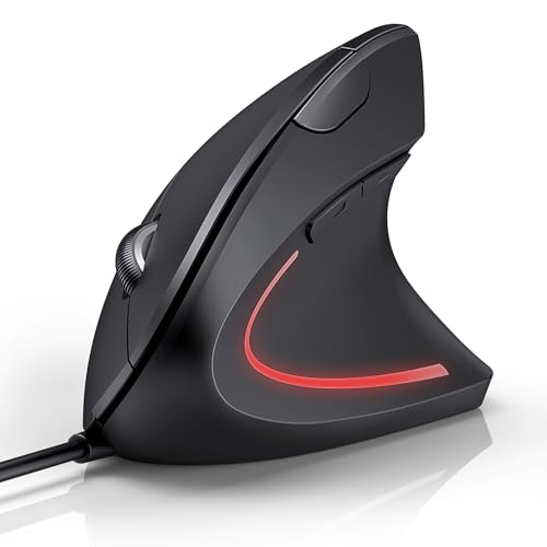 TECKNET Wired Mouse, 6400 DPI Ergonomic Mouse 6 Buttons Silent Mice 4 Adjustable DPI Vertical Mouse Compatible with Windows/Chrome/Laptop/Computer - color: Black