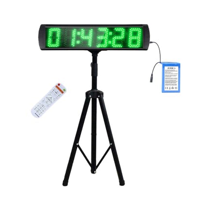 Large LED Display Digital Race Timer with Battery,Function-Countdown/Up/Time Clock, Remote Control, Tripod Stand and Adjustable Brightness for Sports Events, Races, Meetings, Presentations - style: non-waterproof +green