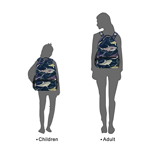 Sharks Dark Blue Backpacks Animal Fish Bookbags Daypack Travel School College Bag for Womens Girls Mens Boys Teens - color: Multi 7