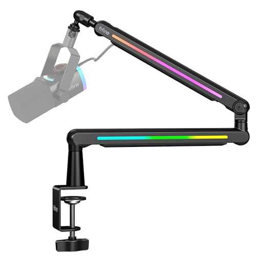 FIFINE BM88Pro RGB Low Profile Microphone Boom Arm for Gaming Streaming | Adjustable Mic Stand, Controllable RGB, Desk Mount Clamp, Cable Management, Screw Adapter - color: black