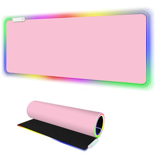 RGB Mousepad Led Mouse Pad Desk Mat I 31.5 x 11.8 Inch Large Mouse Pad I XL Oversized Big Mouse mat 14 Led Light Modes I Anti-Slip Rubber Base Waterproof Keyboard Pad for PC Gaming I Solid Pink - color: Solid Pink