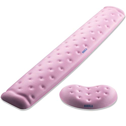 BRILA Memory Foam Mouse & Keyboard Wrist Rest Support Pad Cushion Set for Computer, Laptop, Office Work, PC Gaming - Massage Holes Design - Easy Typing Wrist Pain Relief (Pink Bundle) - color: Pink Bundle